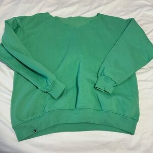 Womens Green V-Neck Sweater Size S Oversized Comfy